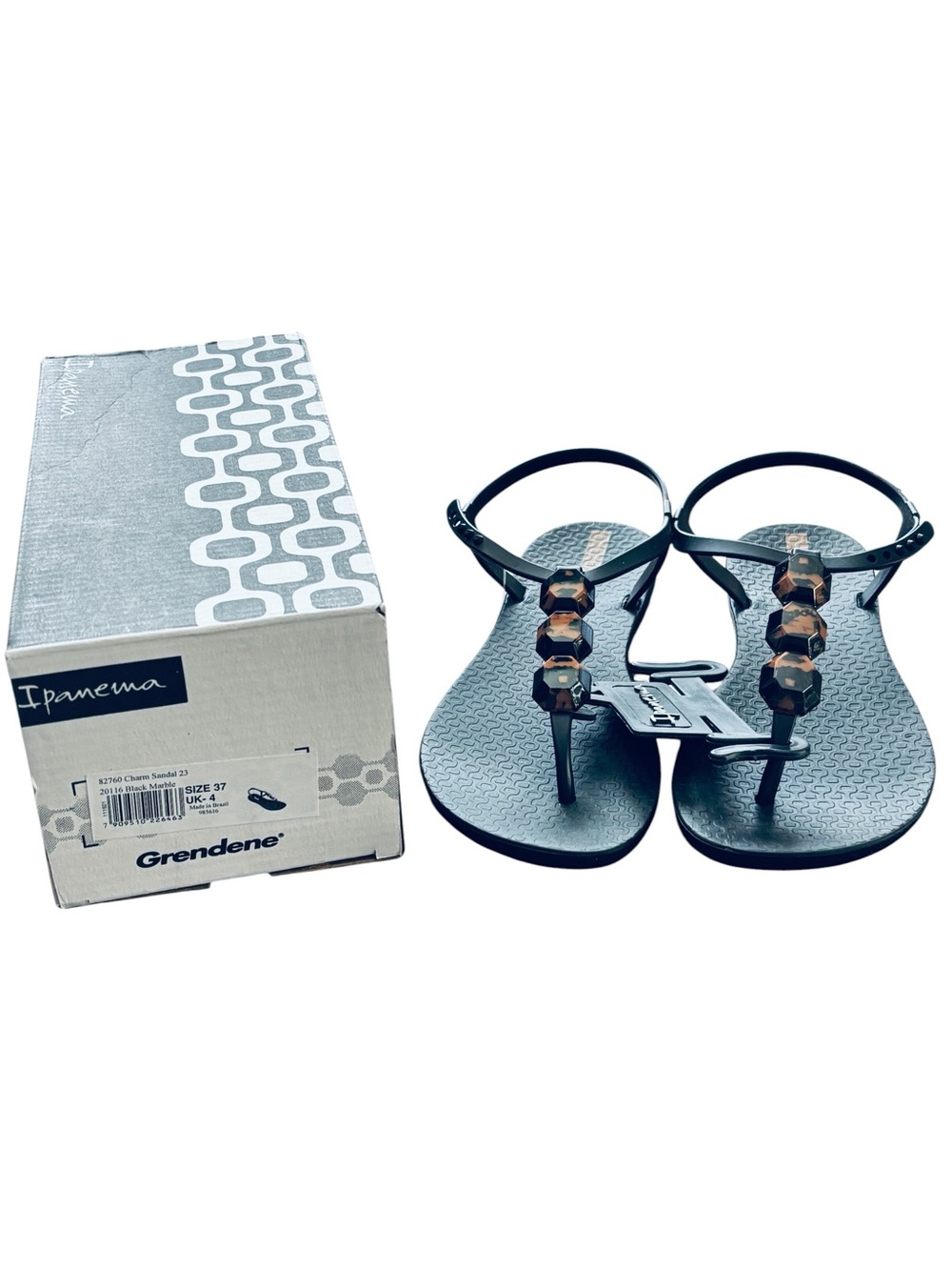 NIB Ipanema T-Strap Sandals in Black sz 6 Tortoishell Faux Gem Eco Friendly